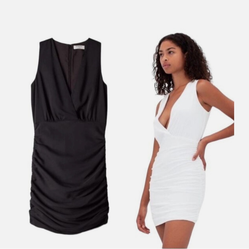 Babaton by Aritzia Viva Wrap Front Black Sleeveless Ruched Mini Dress. Size 00